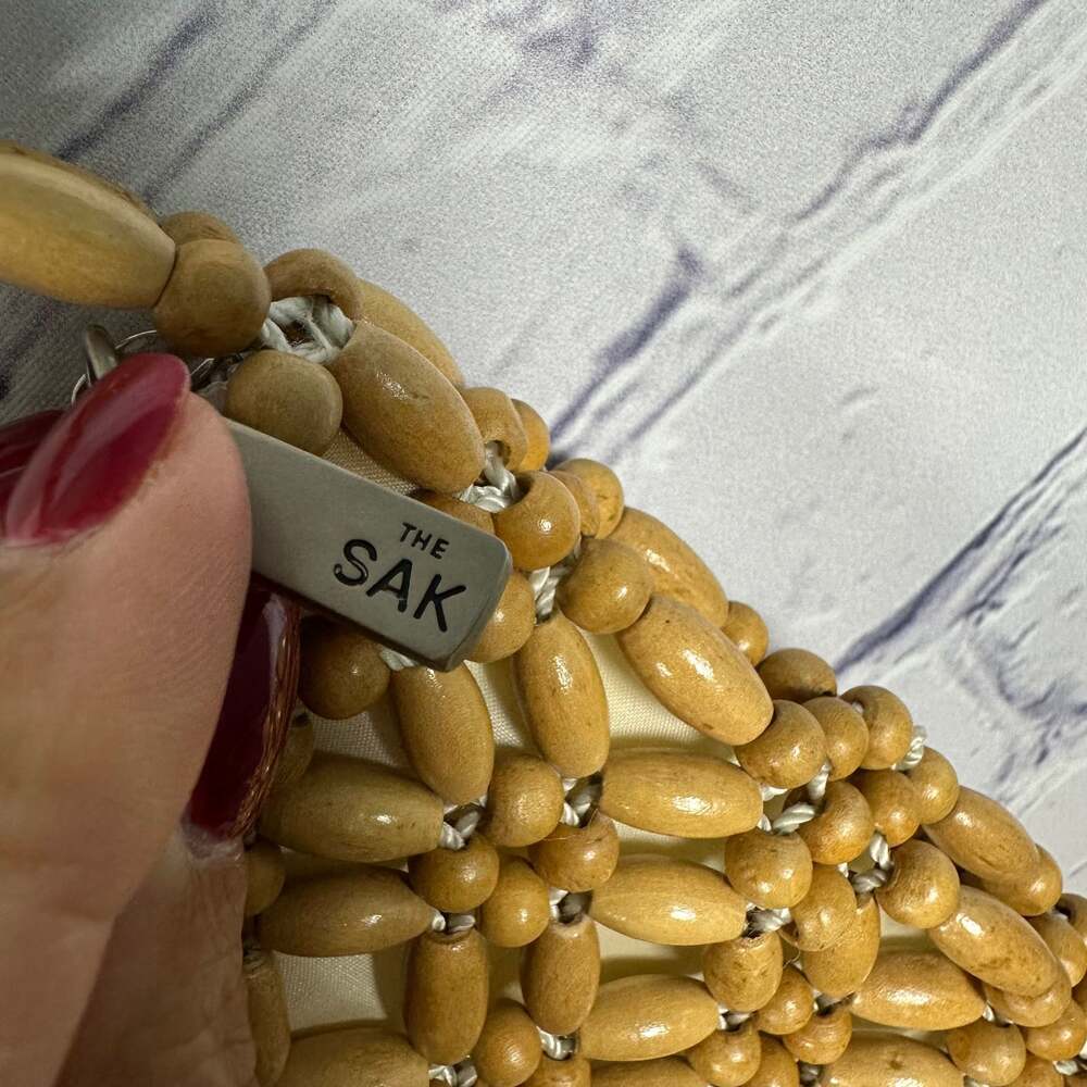 The Sak Vintage Y2K Woven Blonde Wood Beads Handbag Purse - Picture 5 of 7